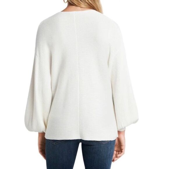 1. State Sweater Long Balloon Sleeve Horizontal Ribbed V Neck Ivory Women’s M - Picture 6 of 13